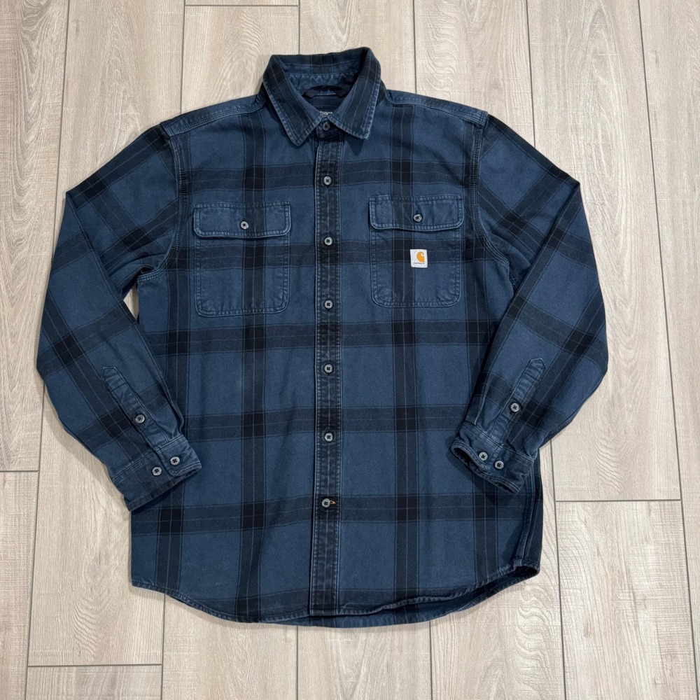 Carhartt Flannel Shirt Mens Medium Blue Plaid Loose Fit TW4451-M Cotton